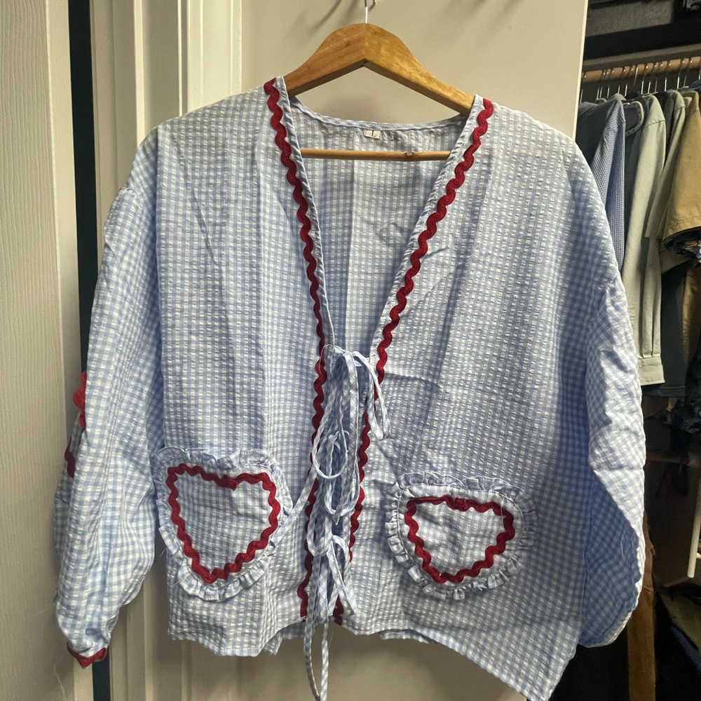 Amazon Light Blue and Red Gingham Blouse